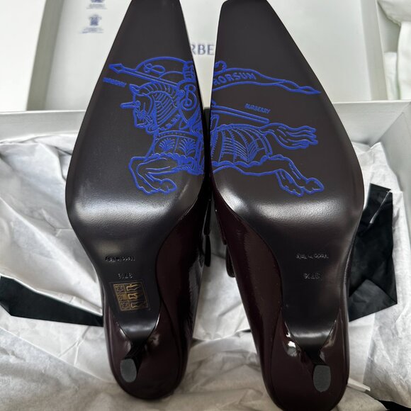 NEW WITH BOX BURBERRY Sovereign Square Toe Heel Mules Size 37.5 RARE RED - Picture 3 of 7